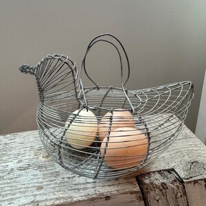 Vintage Wire Chicken Basket With Plastic Eggs